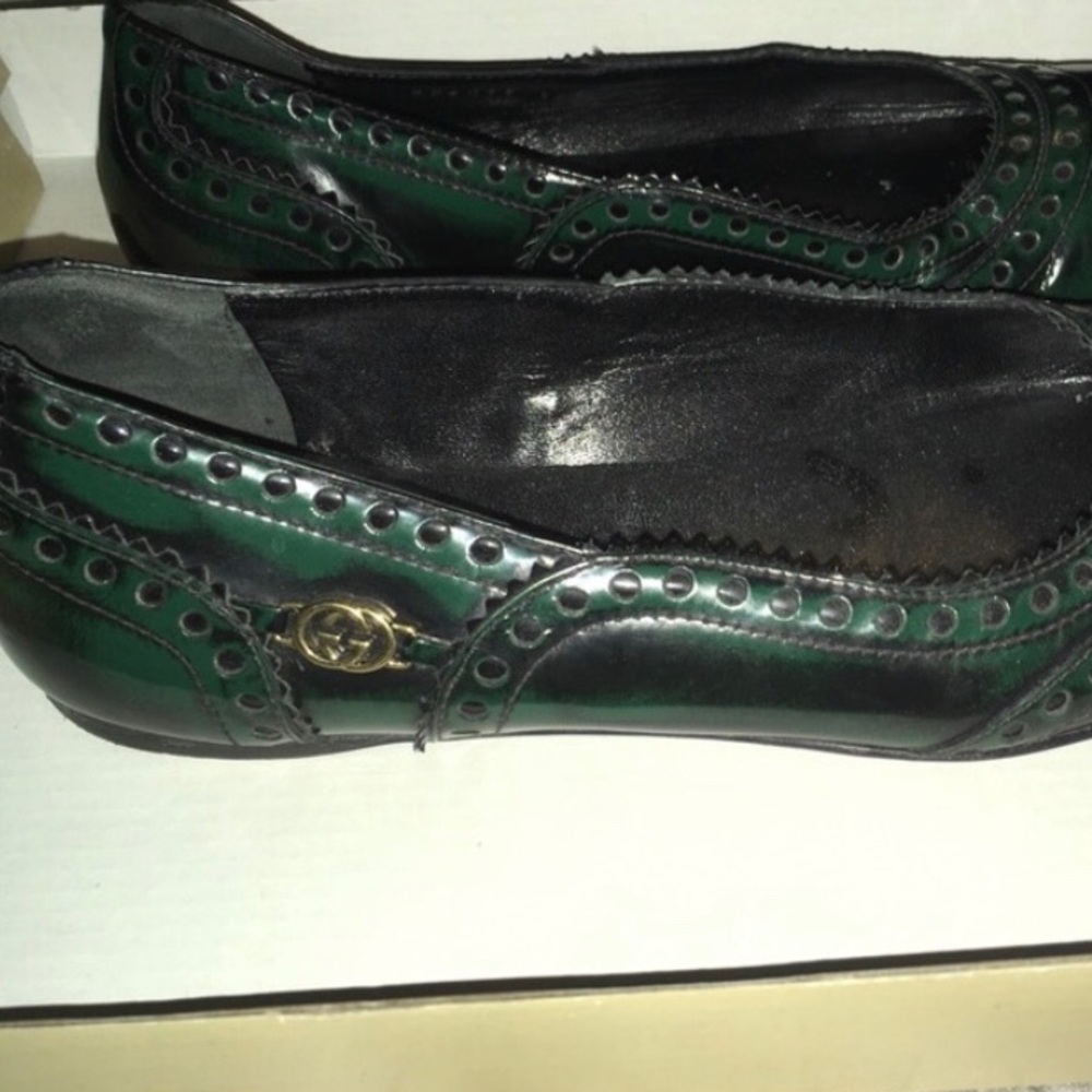 Gucci brocade flats green 36.5